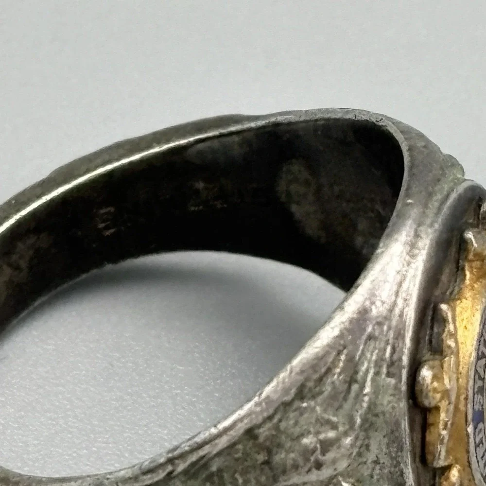 Vintage Sterling Silver United States Coast Guard Signet Ring Enameled 8.5 1790